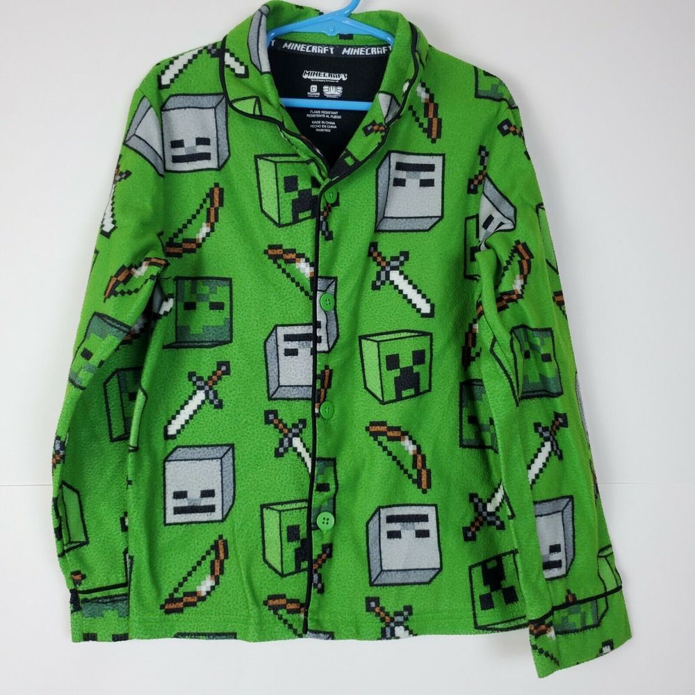 Minecraft Boys Pajama Top Size 4/5‎ Flannel Button Front Shirt